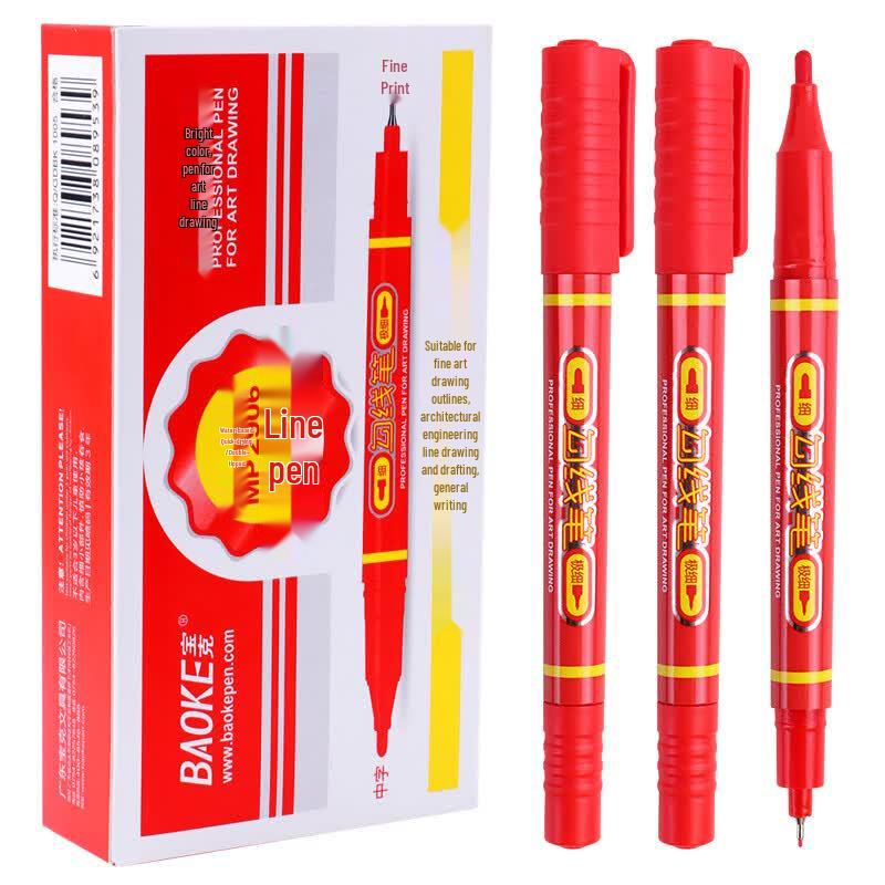 BAOKE MP2906 Dual-Tip Water-Based Art Pens (12-Count) Classic Non-Refillable красный