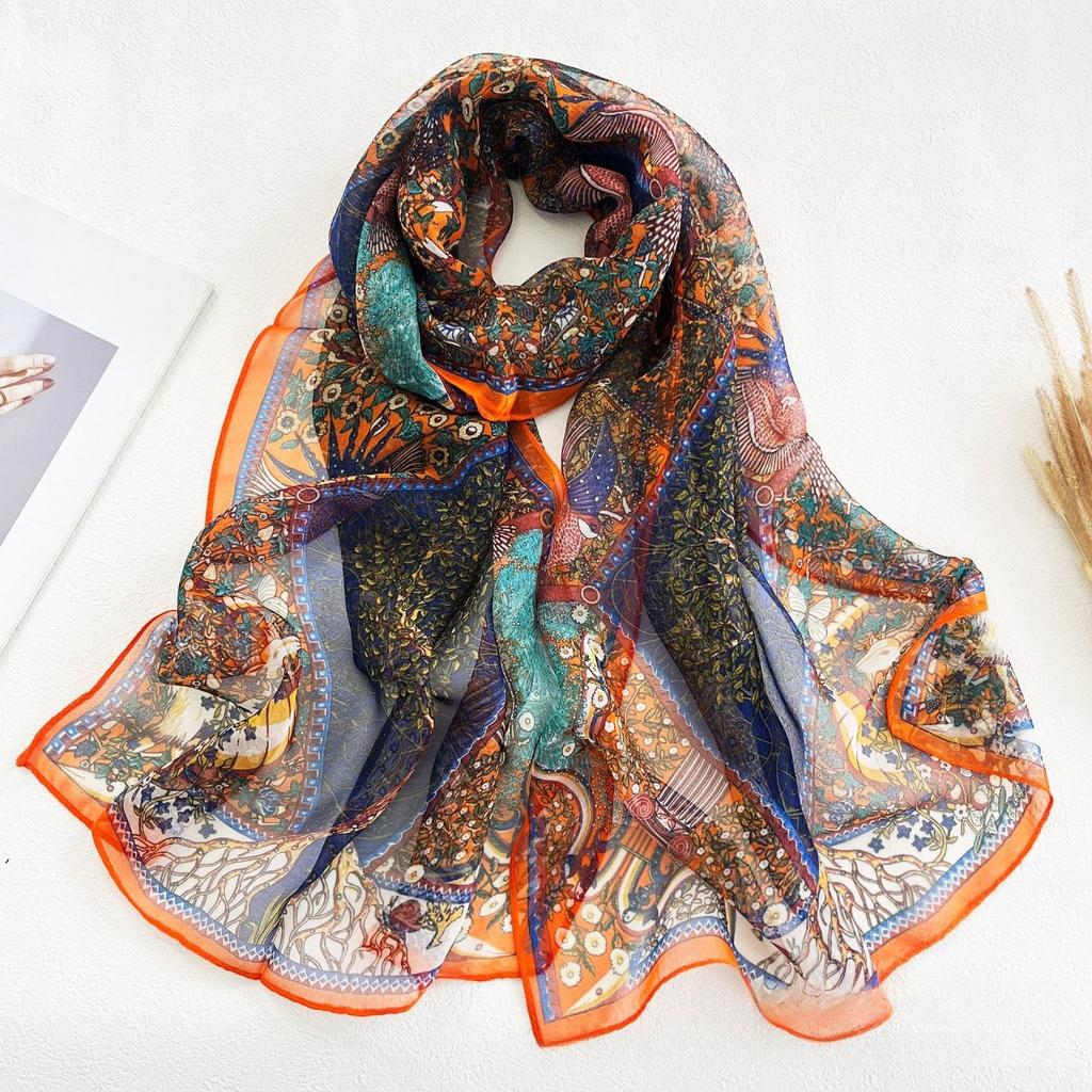 Women’S Summer Tree Printing Thin Soft Chiffon-Like Georgette Scarf 160Cm Long Neck Wraps Sunscreen Shawl For Beach & Office