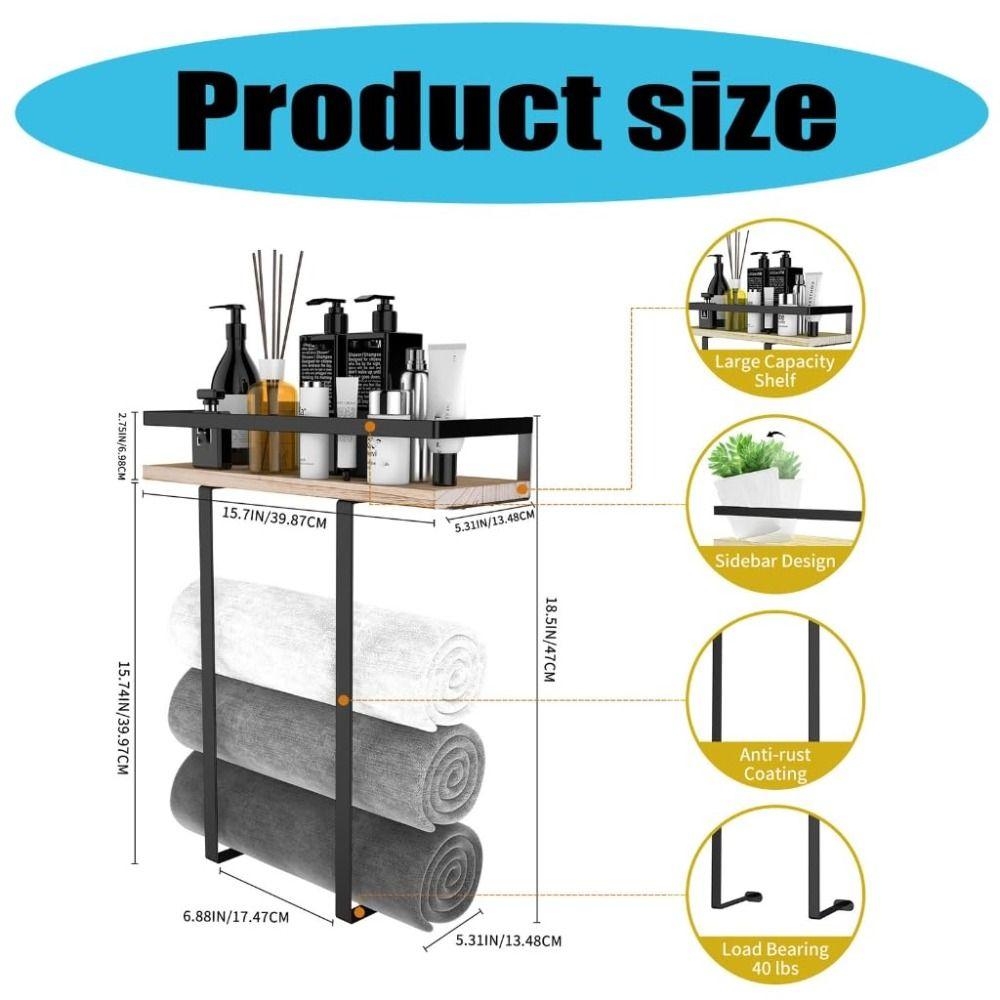 Wood and Iron Bathroom Shelf Rust Proof Storage Rack Wall Mounted Shelf  Kitchen Storage