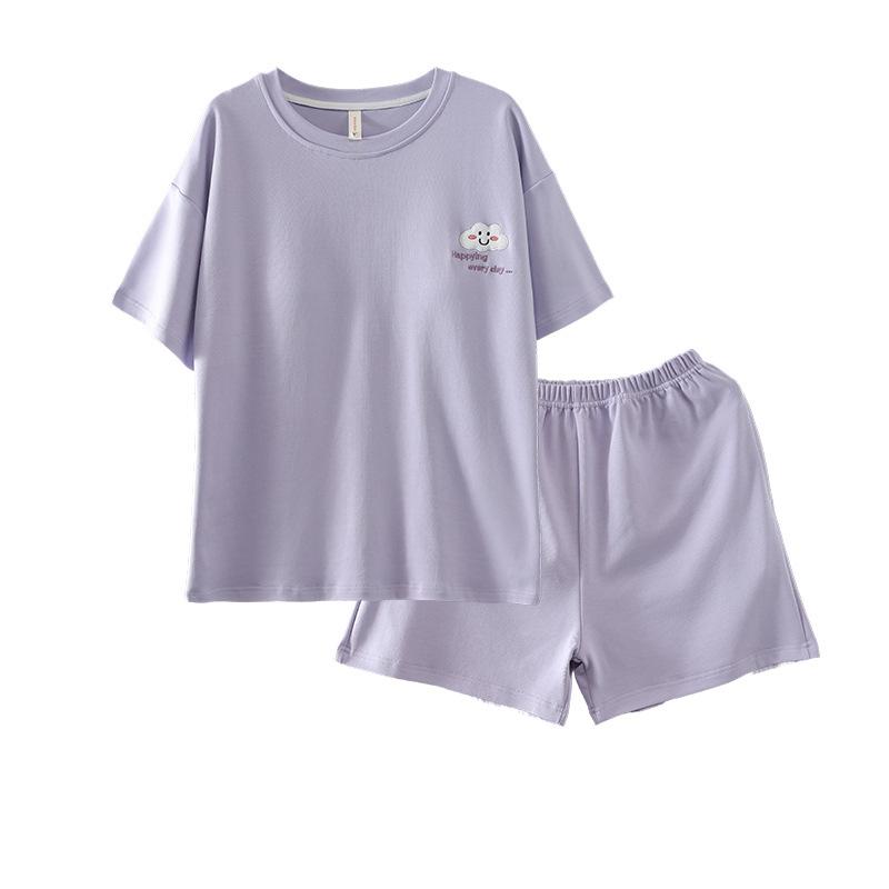 1011 new pajamas with chest pads women's summer pure cotton thin short-sleeved shorts cotton cartoon loungewear