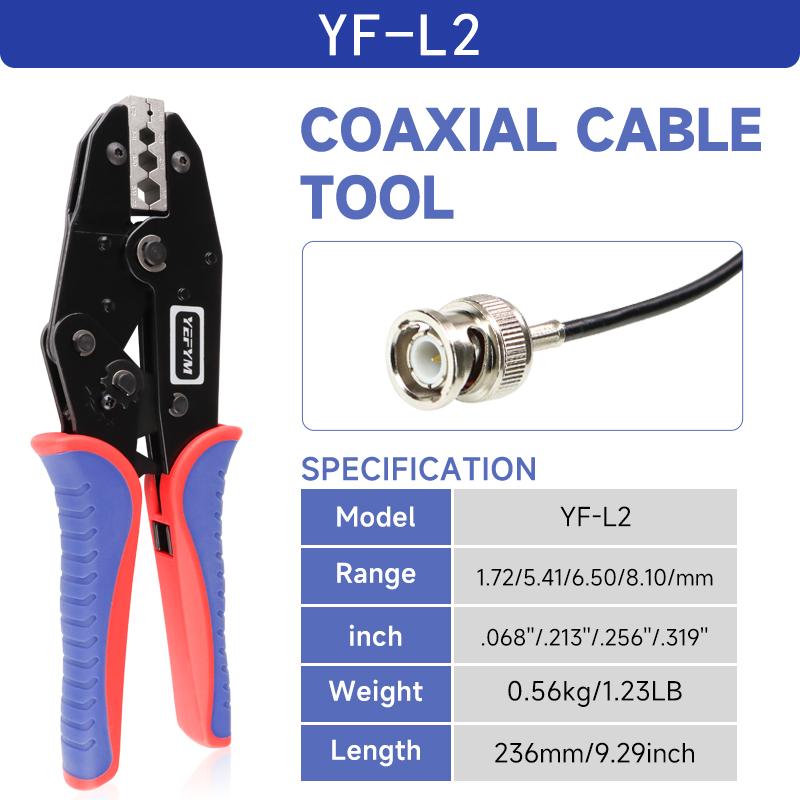YF-L7 Hand-Powered Coaxial Ratchet Crimp Kit with 6 Replaceable Jaws Customizable Tool Sets for RG Cable RF Connectors