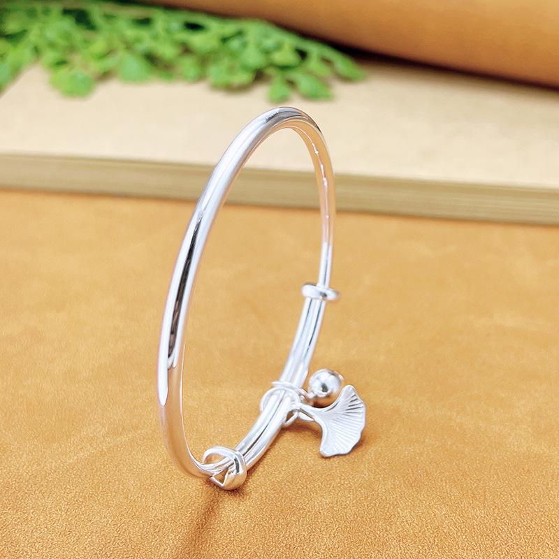 Zuyin 999.9 Smooth Round Stick Solid Ginkgo Leaf Youth Three Life Apricot Bracelet Valentine's Day Gift