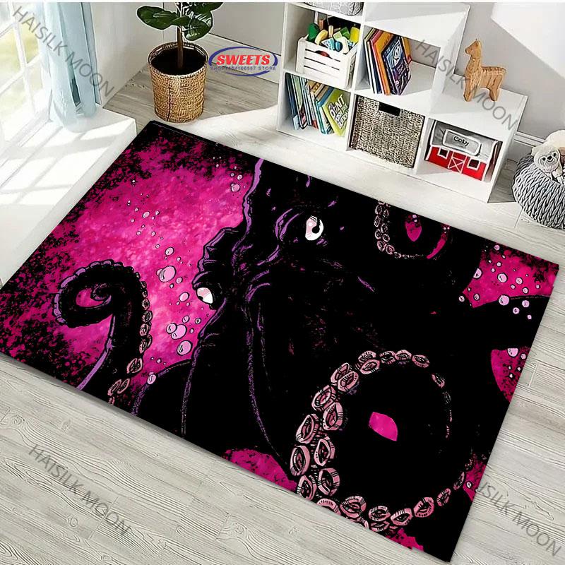Japanese Octopus Painting Area Rug Non Slip Carpet for Bedroom Living Room Office Unique Floor Mat Home Decor