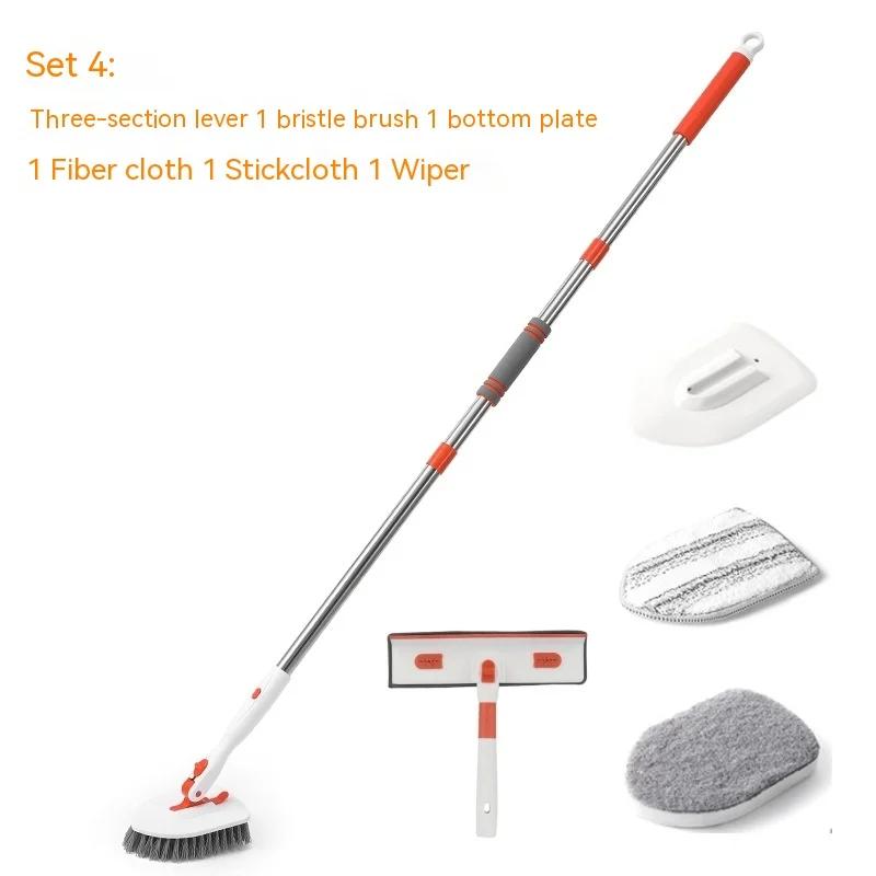 Tub Tile Scrubber Brush Cleaning Brush 52.3" Adjustable Telescopic Pole Stiff Bristles Scouring Pads for Bathroom Kitchen Toilet