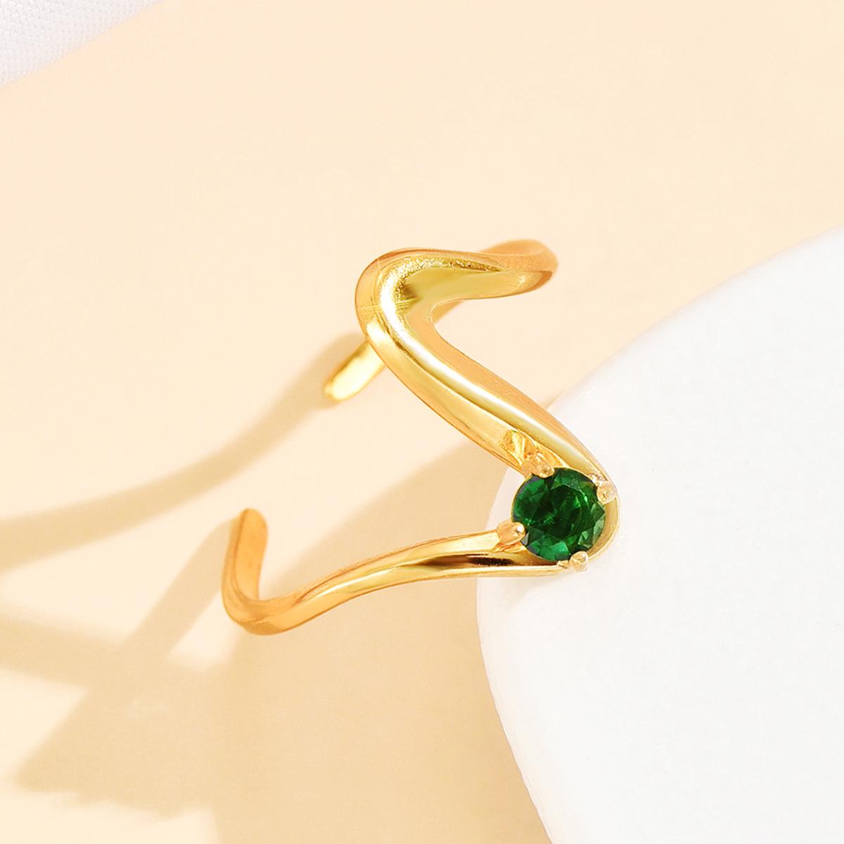Stainless Steel Geometric Rhinestone Open Ring