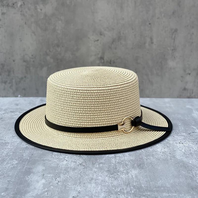 Neue Retro Sommer-Sonnenhüte Frankreich Strohhut Schirm Temperament Flache Panama Hüte Damen Meer Strand Urlaub Freizeit Sonnenschutzhut