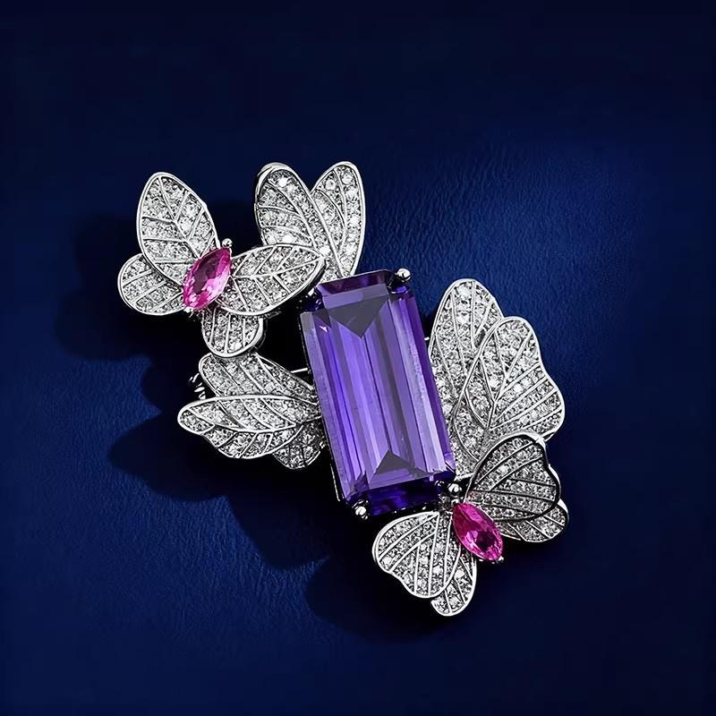 Crystal Butterfly Brooch - Elegant and Fashionable Women s Insect Brooch with Luxurious and Sophisticated Feel серебряный/фиолетовый