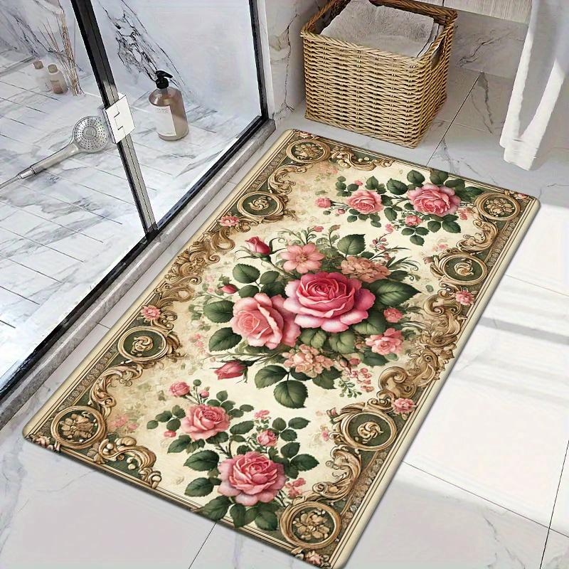 VIKAMA Flannel Rug Mat Romantic Rose-Style Versatile Home Decor Rug Machine-Washable Hallway Rug Home Decor