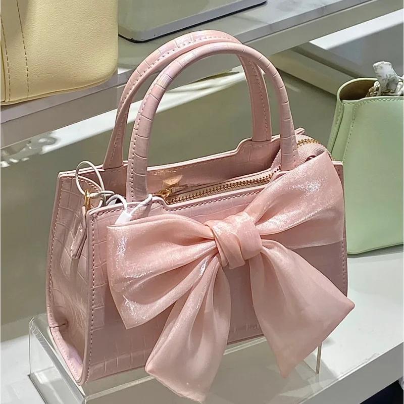 Fashion Women's Purse Handbags Bowknot Female Underarm Bags Sweet Girl's Small Square Shoulder Messenger Bag