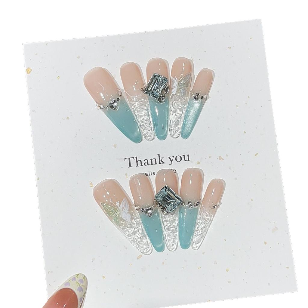 Summer Green and White In Summer Summer Ice-like Lake Water Blue Cat Eyes Piled with Diamond Fingertips Glazed Wear Armor