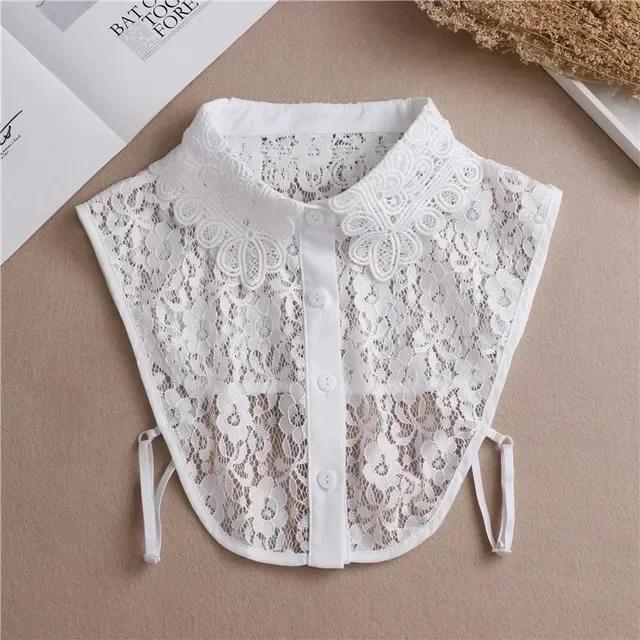 Fashion  Front Tie White Fake Collar for Women Stand Detachable Collar Fake Girls Vintage Lace Ladies False Blouse Collar