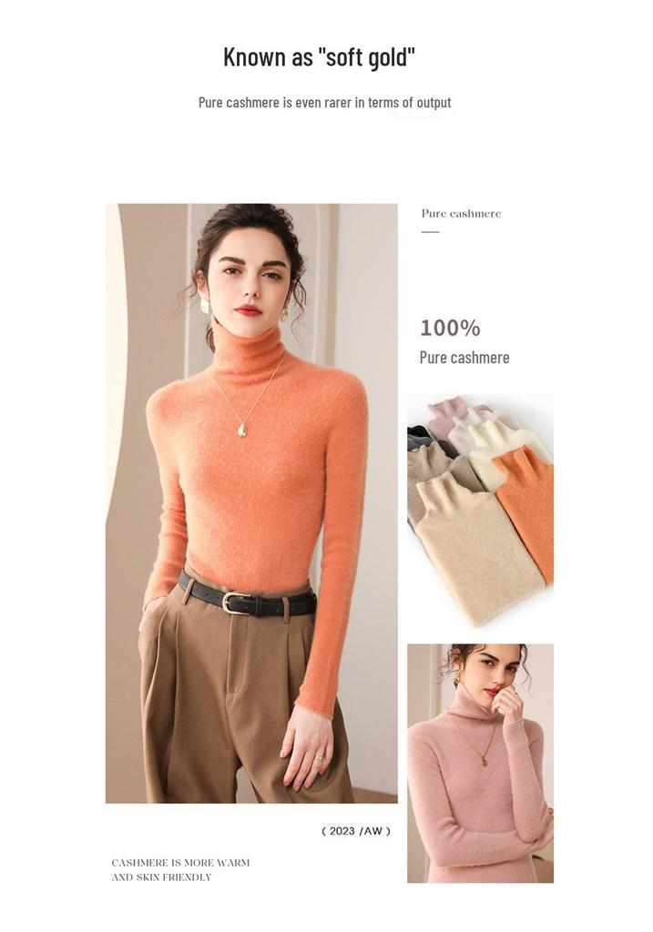 Winter 2023 Women's Slim Fit Cashmere High Neck Pullover Knitwear