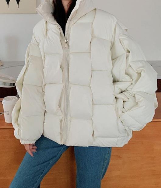 Winter new fashion trend design sense versatile vertical strip square warm cotton jacket