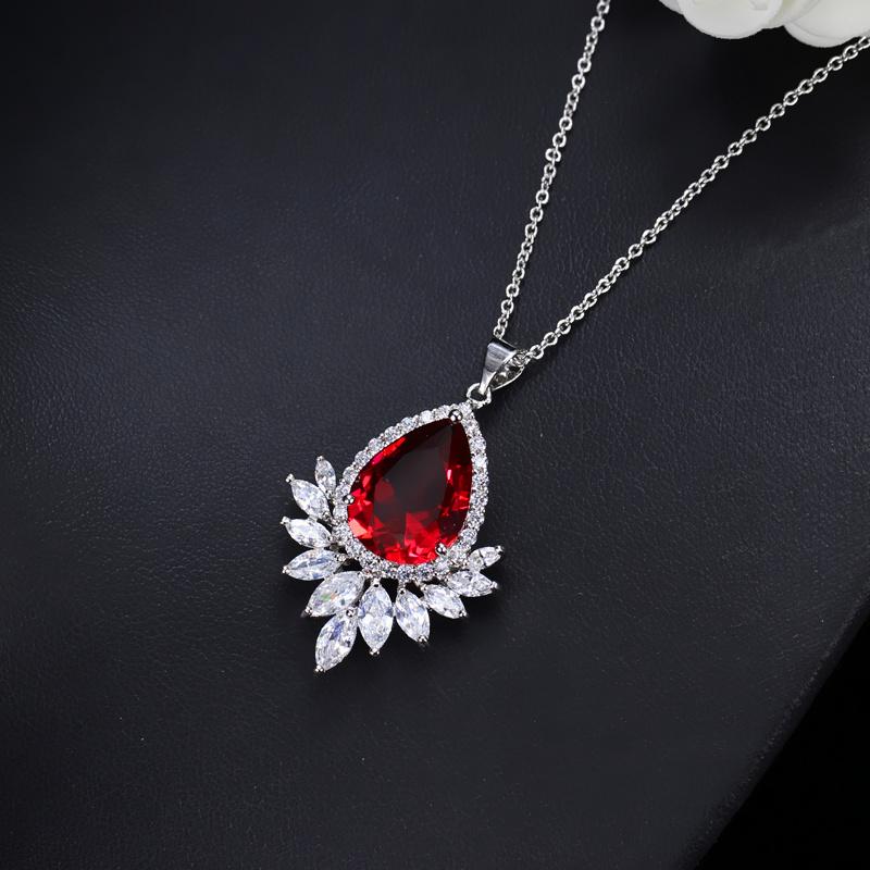 WWJ Top Quality Big Teardrop Green Blue Cubic Zirconia Necklaces Pendants for Women