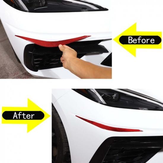 Red Carbon Front Bumper Lip Corner Cover Trim Sticker For Corvette C8 -25