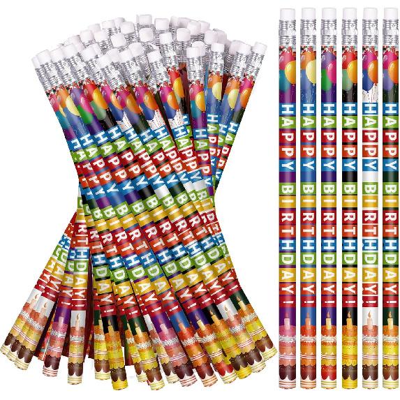 Birthday Pencils for Students Happy Birthday Pencil Bulk Colorful Wood Pencils Teacher Classroom Birthday Gifts Party Supplies (48)