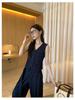 Vintage Chic Set: V-Neck Vest & Wide-Leg Pants, Two-Piece Ensemble