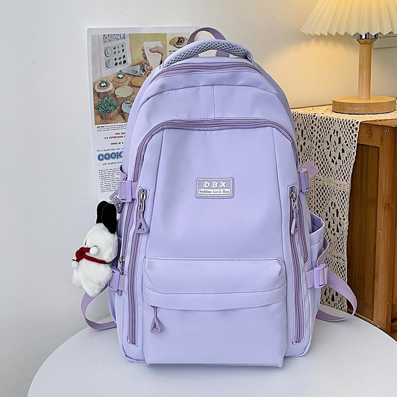 Large Capacity Simple Backpack With Solid Color And Letter Design Daily For