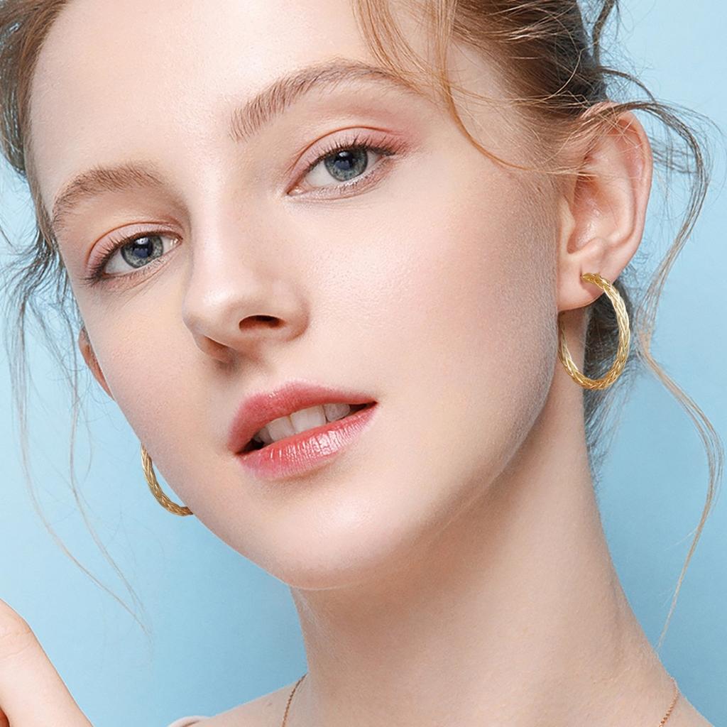 Pendientes de Aro Tejidos de Oro Rojo 14K Redondos para Mujer, Pendientes de Moda Únicos Elegantes Simples