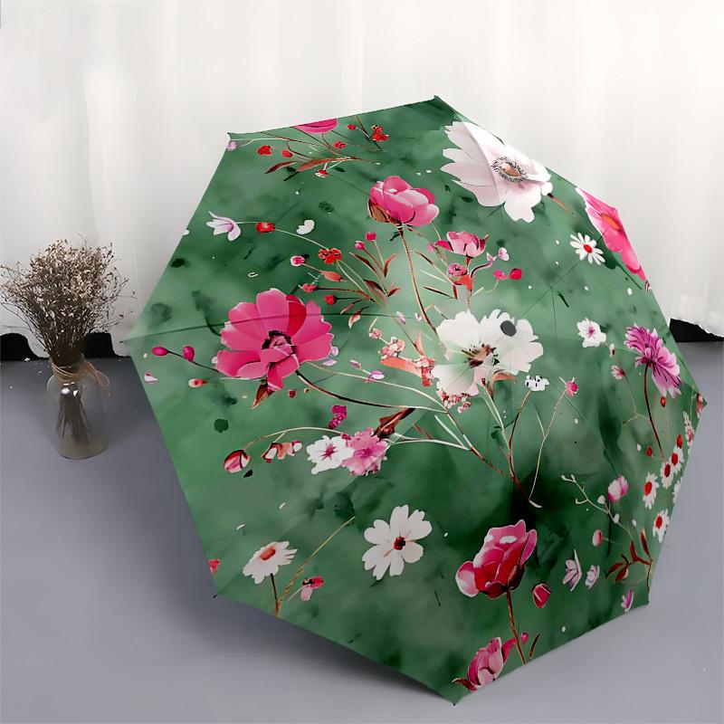 1PC Floral Pattern Umbrella-8-Rib Reinforced, Automatic Open, Lightweight & Durable, Fashion Accessory for Outdoor, Beach L0345