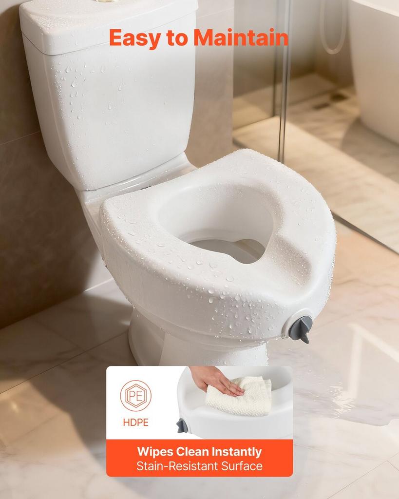 Raised Toilet Seat, 158.8 kg Capacity, 127 mm Lift Height, Commode Elevated Toilet Seat Riser with Enlarged Opening for Seniors, Elderly, Handicap,