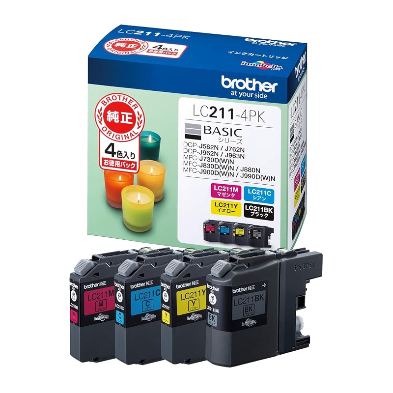 Brother Industries [Genuine Brother] 4-Color Ink Cartridge Pack LC211-4PK Compatible Models: DCP-J968N, DCP-J767N, DCP-J567N, MFC-J887N, MFC-J737DN,