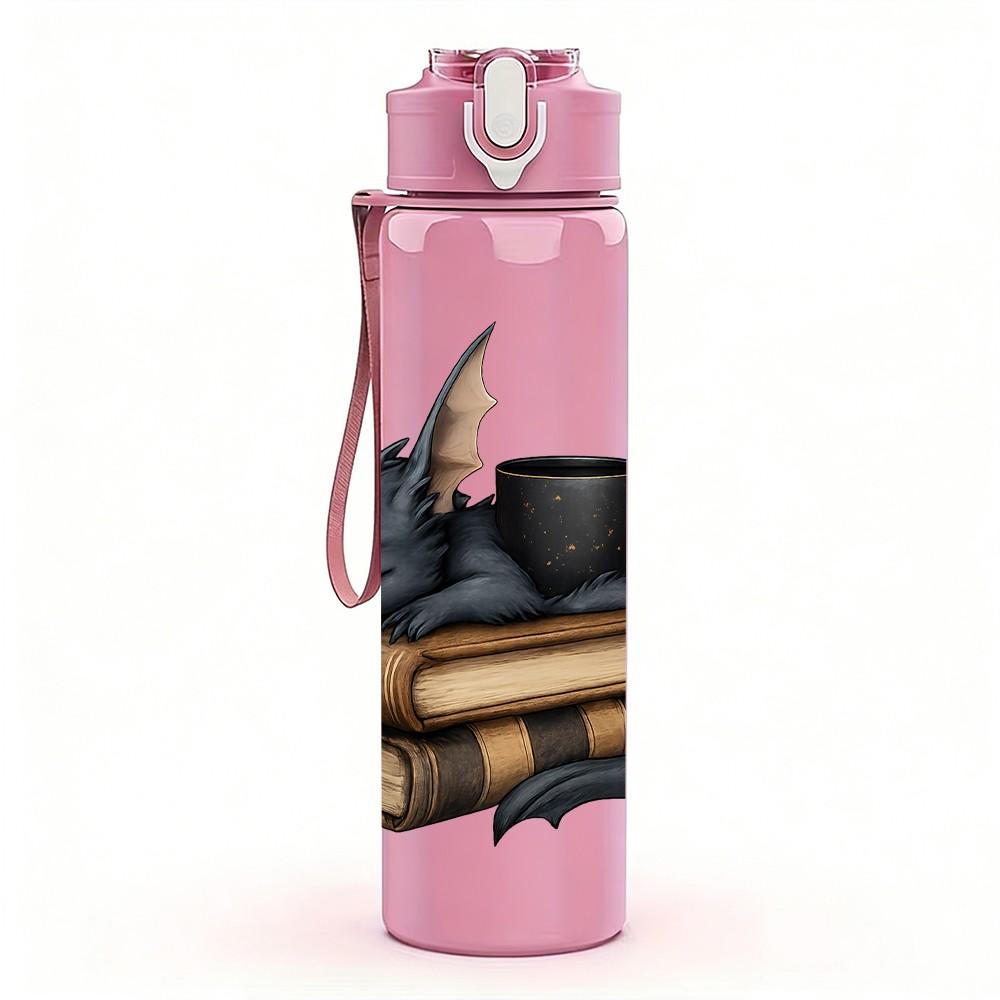 1PC Black Dragon Book Coffee Art 750ml Color Plastic Sports Water Bottle Leakproof Flip Straw Lid Suitable for Sports Office Home Use