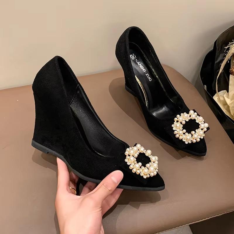 Slip-On Gold Heels Schuhe Flacher Mund Arbeitskleid Professionelle spitze Pumps All-Match Basketball Plateau Sandalen Damen