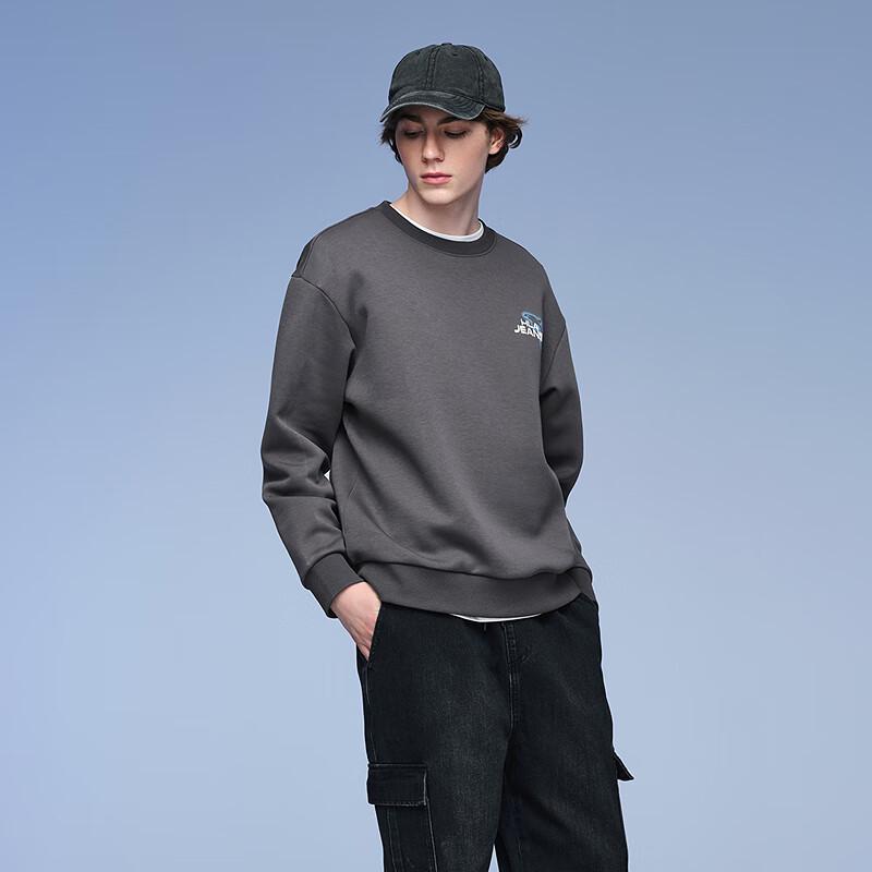 HLA Black Whale Men's Printed Round Neck Pullover Sweatshirt