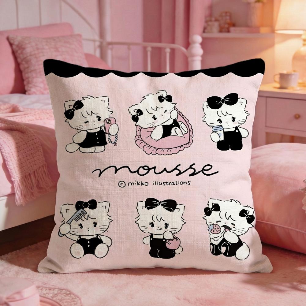 MMikkoS Cute Cat Cartoon Cushion Cover Premium Comfort Reversible Pillow Cove Two In One Design For Any Room  Car Interior