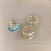 Super White Fritillary Enamel Blue Ring Women'S Niche Design Adjustable Index Finger Open Ring Light Luxury High-End Ring