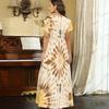 Women Plus Size V Neck Short Sleeve Printed Straight Maxi Dress