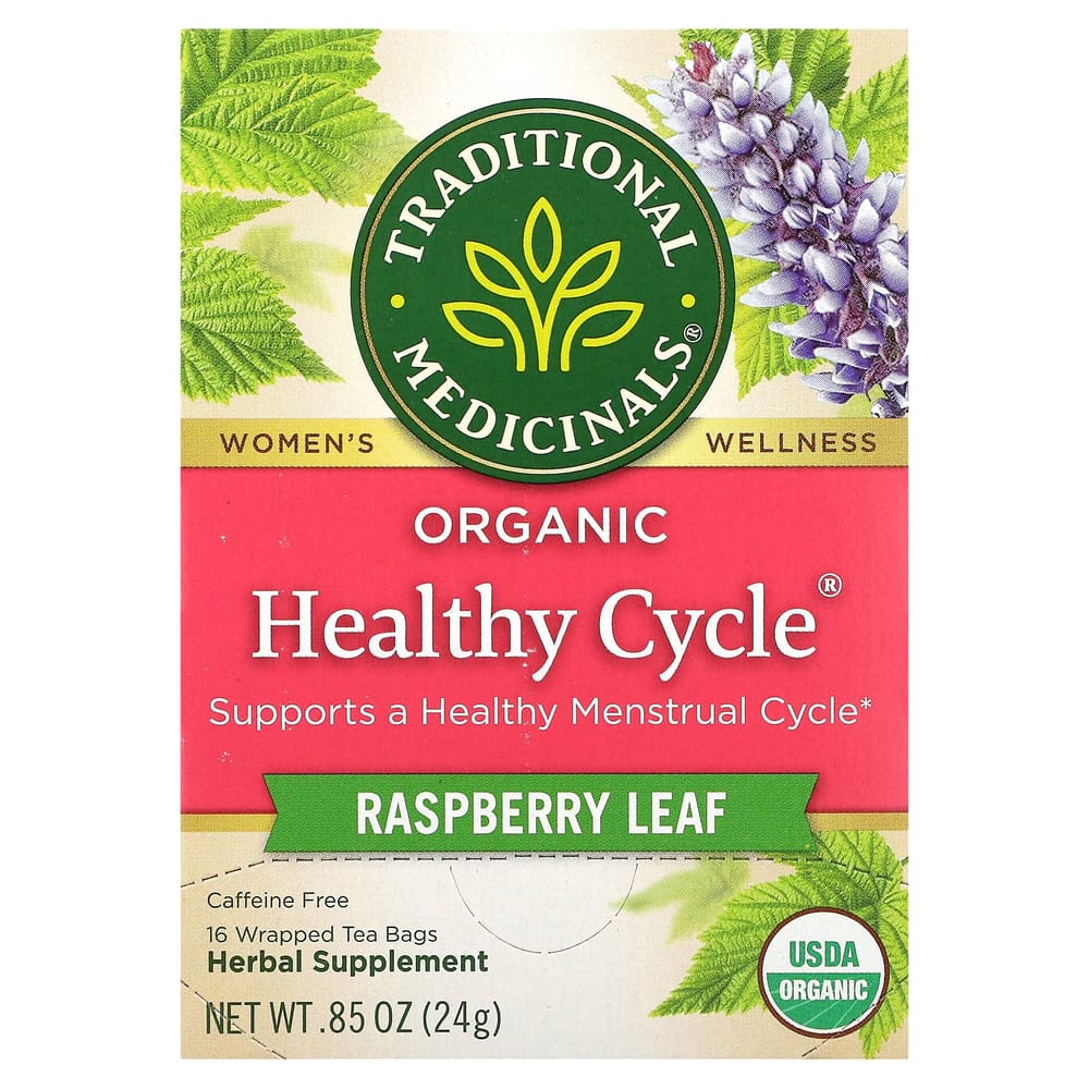 Traditional Medicinals Raspberry Leaf Tea, Healthy Cycle Support, Caffeine-Free, 16 Wrapped Tea Bags, 24g (0.85oz)