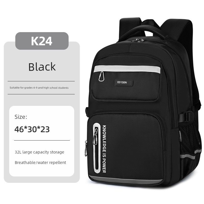 

Girls Large-Capacity Burden-Reducing Spine-Protecting Schoolbag K24 black [chest buckle + luggage strap]]