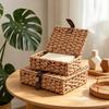 Aufbewahrungsbox Handgeflochtener Weidenkorb mit Lederriemenverschluss Aufbewahrungs-Organizer für Couchtisch Bücherregal