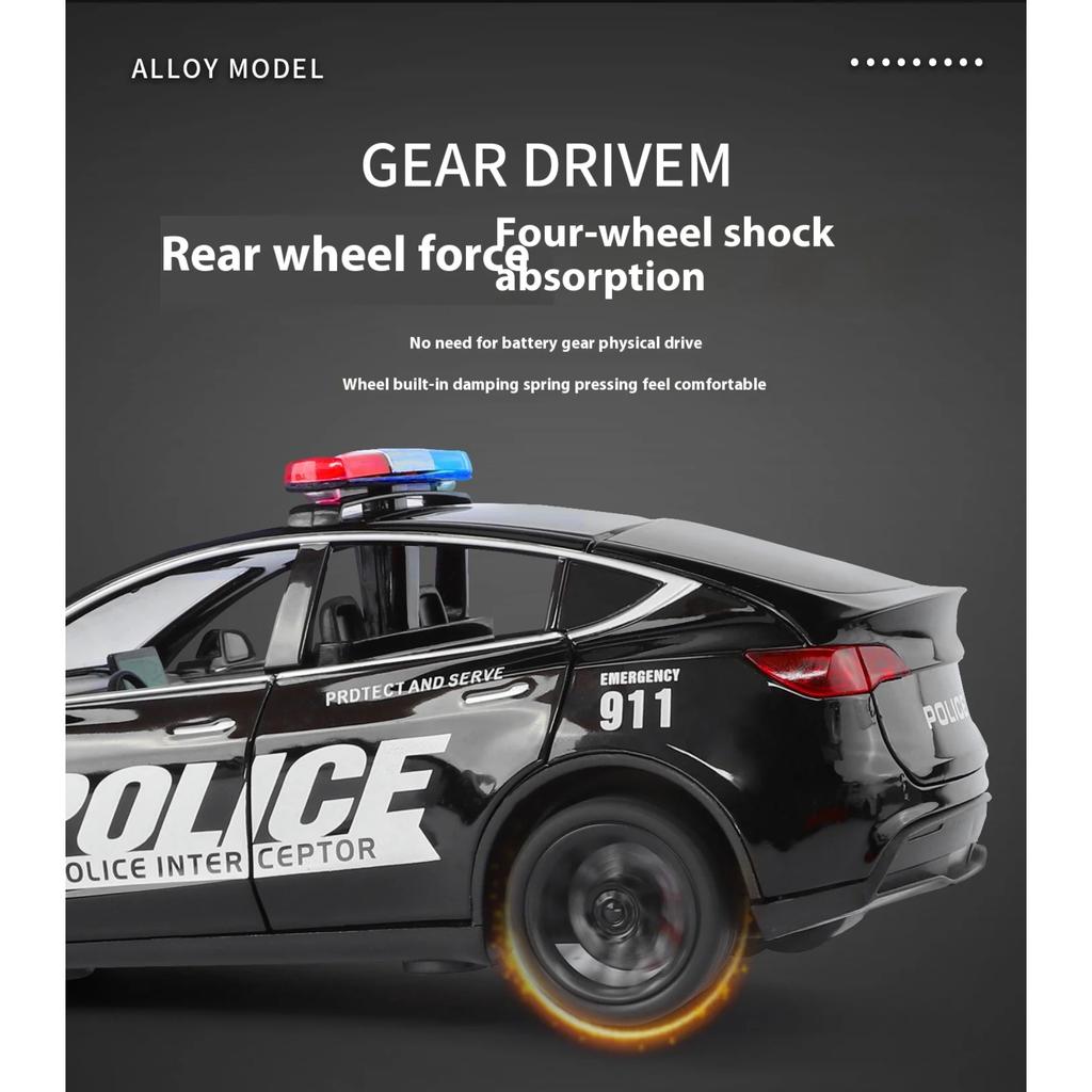 1/24 Metal Die-cast Tesla Armored Police Car Model Simulation Sound and Light Door Can Open Children's Toys Ornaments Birthday Gift