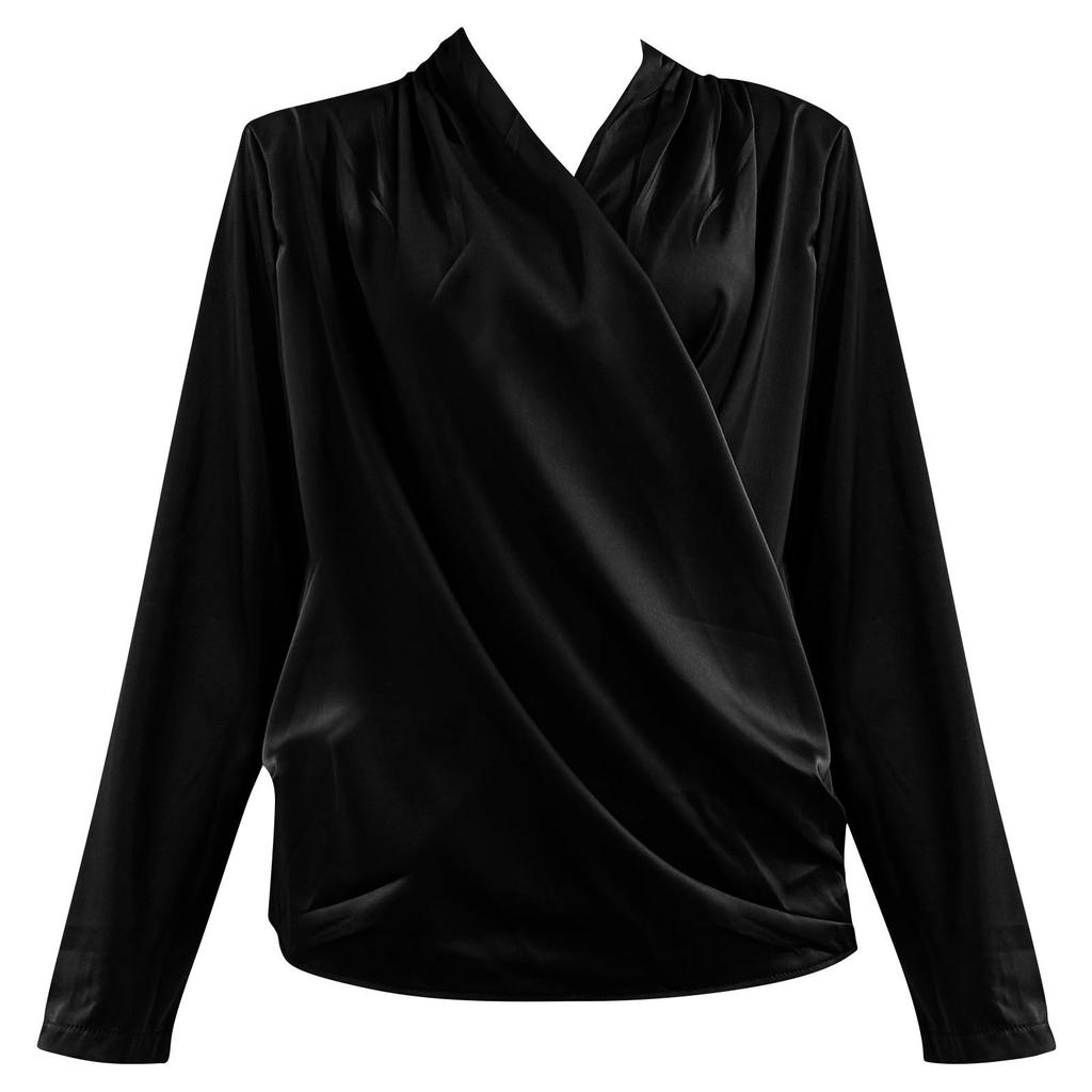 Women's Fashionable Solid Color V-neck Long Sleeved Pullover Casual Versatile Shirt Top
