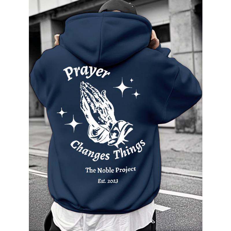 European and American fashion men's autumn prayer print soft and comfortable hooded sweatshirt outdoor street style clothing