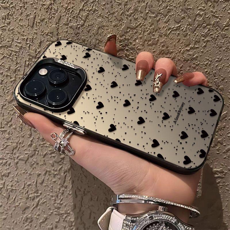 Polka Dot Black Love Creative 16 Mobile Phone Case Fun iPhone11PROMAX/15 Trend 14Pro Japan and Korea 16PR
