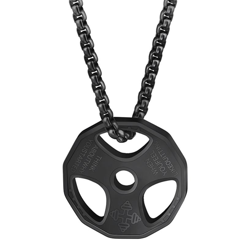 Fashion Men Silver Gold Necklace Chain Sport Fitness Weight Lifting Luck Dumbbell Pendant Necklace For Men Jewelry