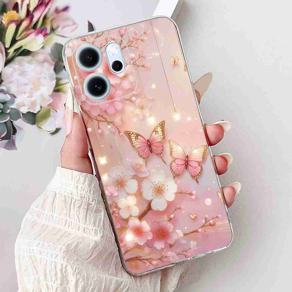 Für Oppo Reno14 F 5G CPH27436.57" Hülle Bunte Schmetterlingsblumen TPU Weiche Silikonhülle Für Oppo Reno 14 F RENO14F Handyhüllen