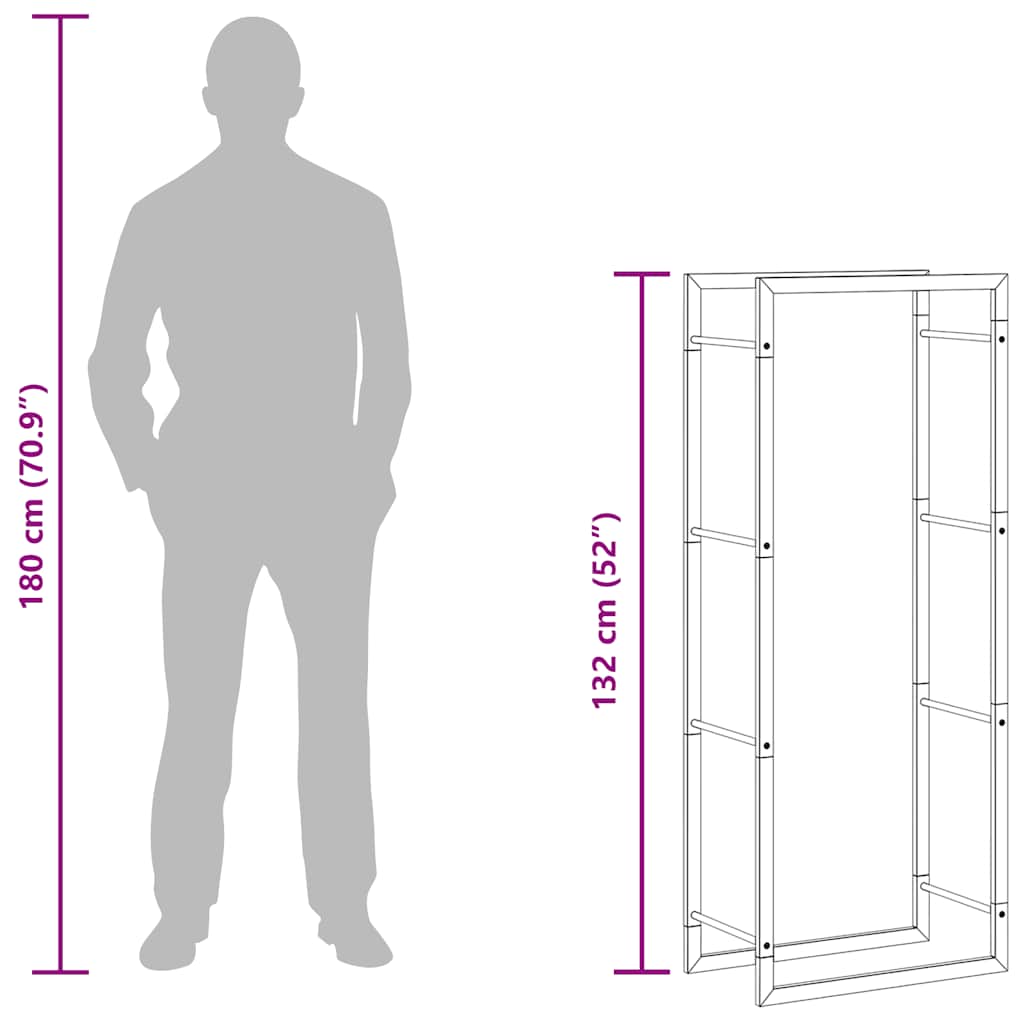 Firewood Rack Matte Black 50 x 28 x 132 cm Steel