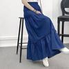 90cm Length Denim Skirts Women's Elastic High Waist Button Shirring Patchwork Ruffle Long Skirt Casual Blue Skirts Streetwear