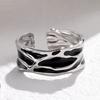 Couple Ring Thin Adjustable Open Band Stainless Steel Texture Minimalist Geometric Design Finger Ring Jewelry Gift