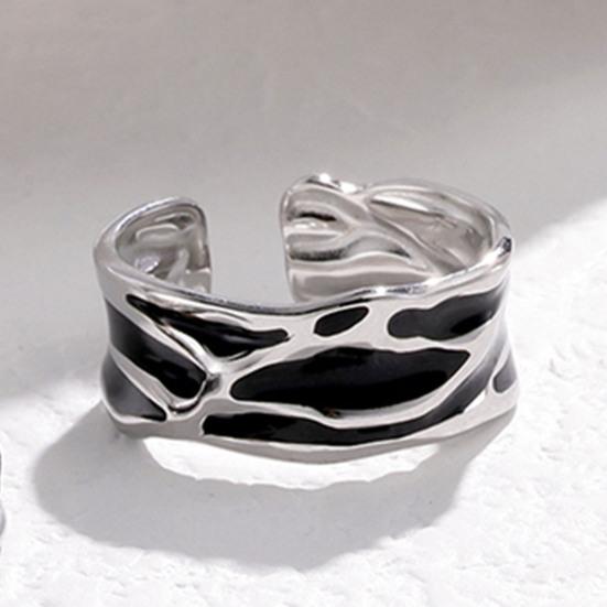 Couple Ring Thin Adjustable Open Band Stainless Steel Texture Minimalist Geometric Design Finger Ring Jewelry Gift