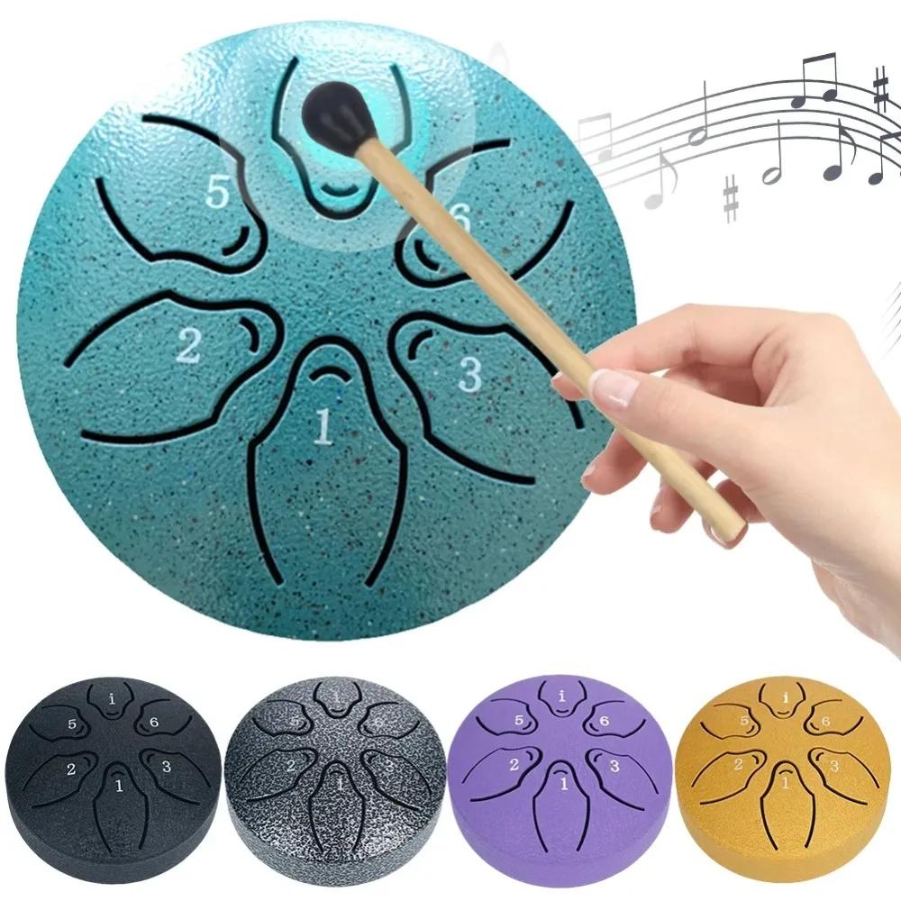 Çelik Dil Tamburu Taşınabilir Yağmur Tamburu Hand Pan Tambur Perküsyon Müzik Aletleri 3 İnç 6 Nota Yoga Meditasyonu Müzikal Oyuncak İçin