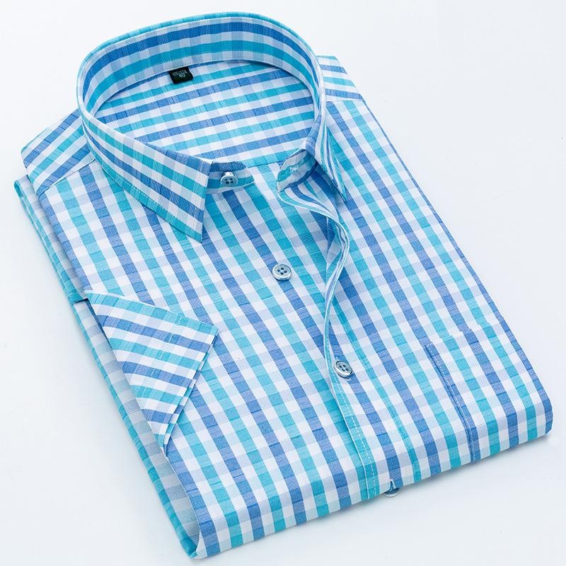 Letní pánská kostkovaná košile s krátkým rukávem Obchodní košile pro volný čas Vše-Match Cardigan