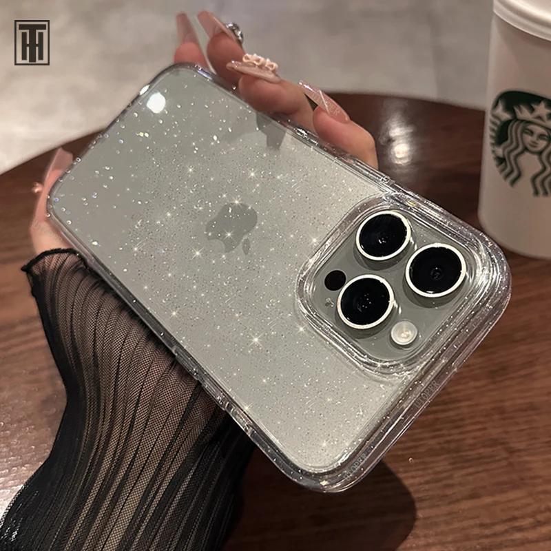Fashion Pink Glitter Clear Silicone Phone Case For iPhone 15 14 13 12 11 Pro Max Plus X XS Max XR Soft Antiskid Protect Cover