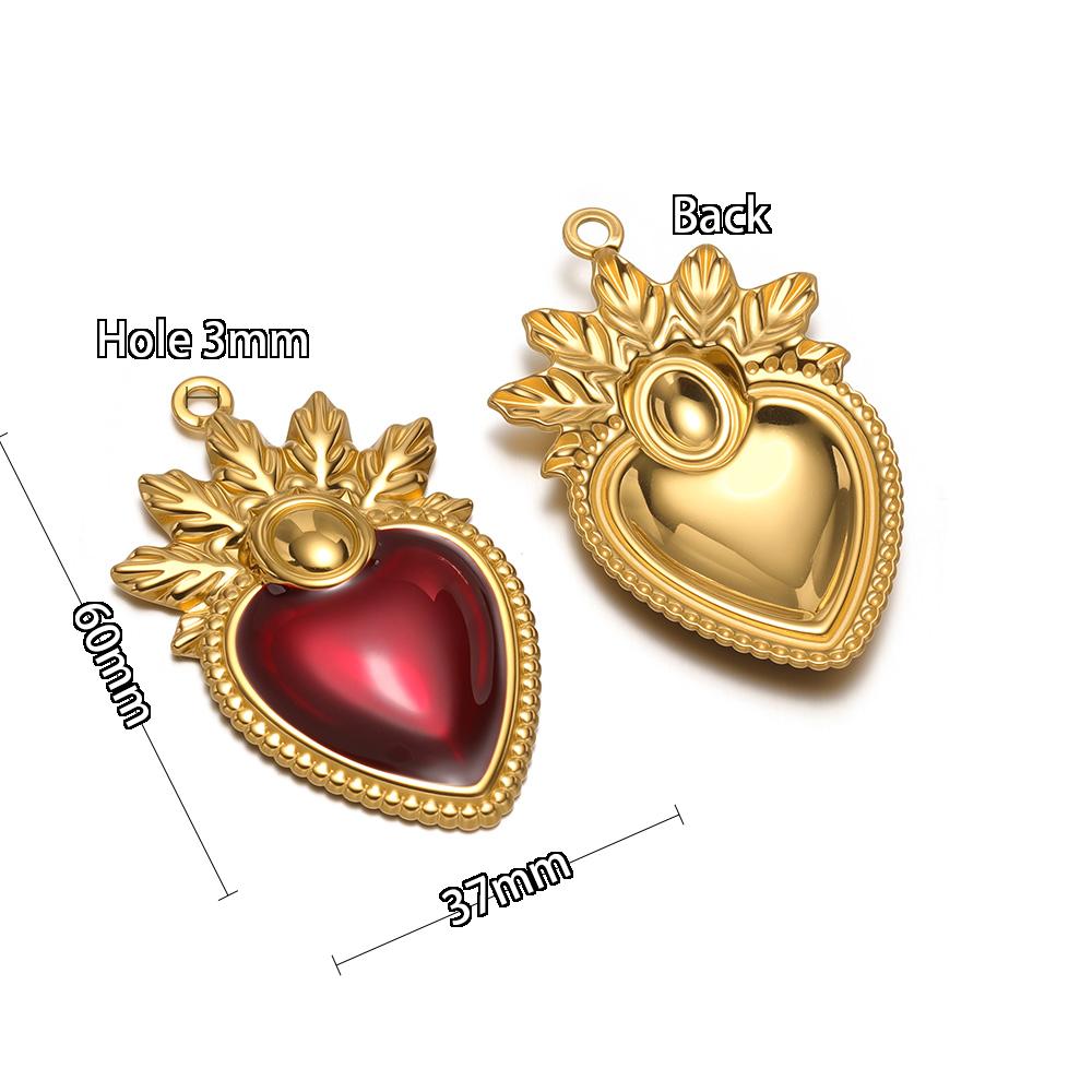 3Pcs Stainless Steel Classical Enamel Red Heart Wing Crown Charms DIY Women Jewelry Necklace Pendants Findings Earrings Making