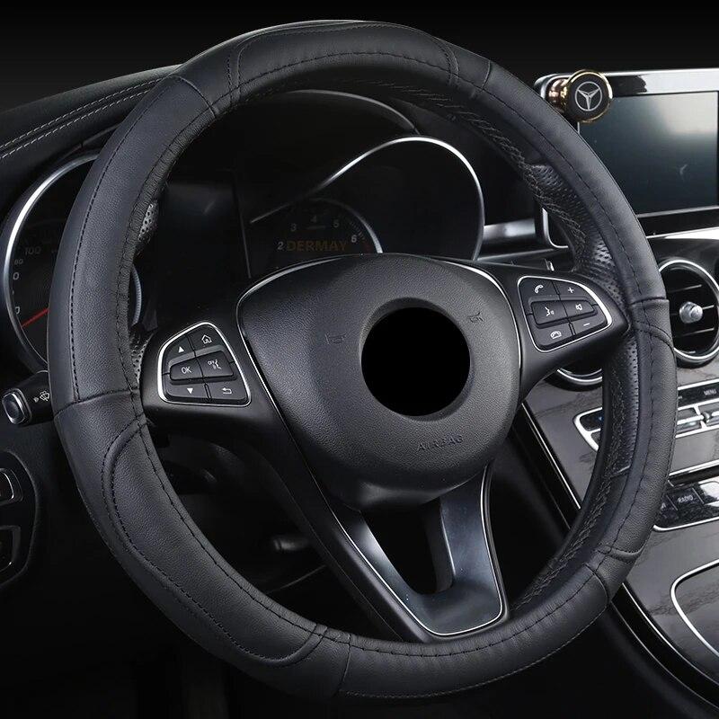 DERMAY Genuine Leather Steering Wheel Cover for Renault Ford Bmw Lada Opel VW Fiat Mazda Toyota Kia 37-38cm Car Steering Wheel